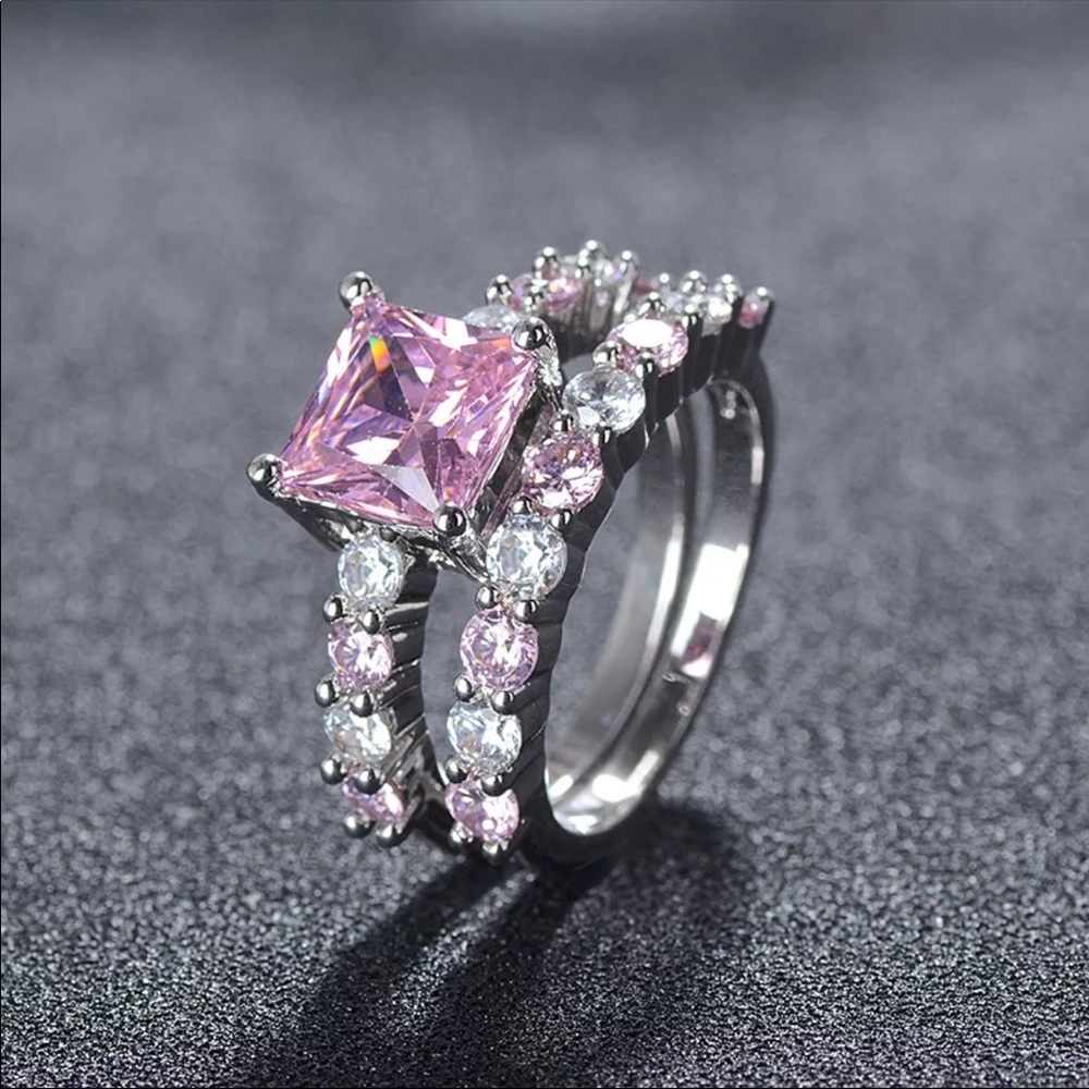 2 pc pink sapphire 925 band  ring